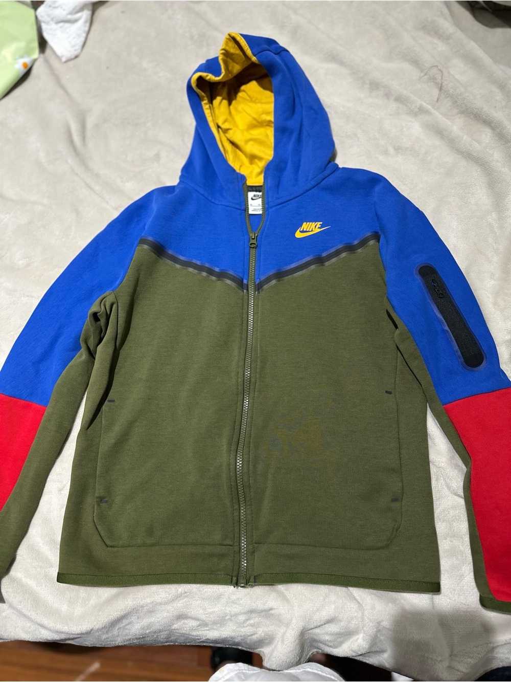 Nike Kids Colorblock Zip Hoodie - Olive Green, Royal Blue & Red